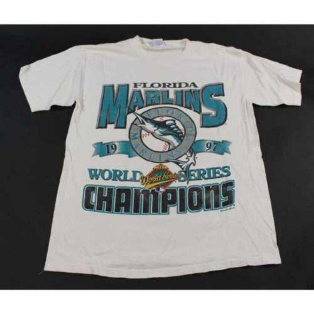 1997 Miami Florida Marlins White World Series Champions Shirt Collection Tee